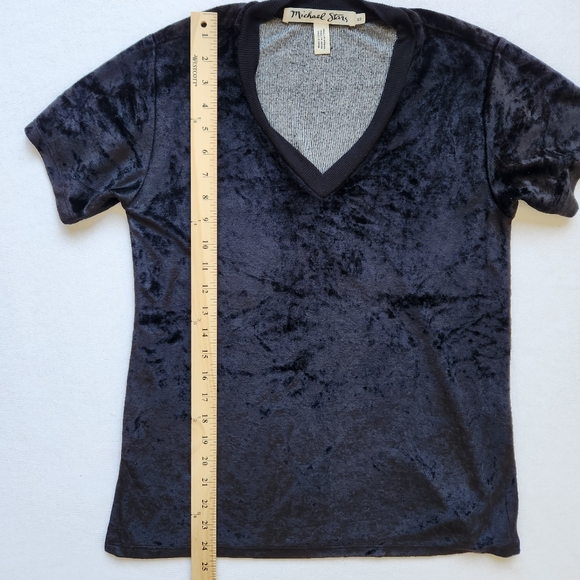 Michael Stars Velvet Velour V- Neck Tee Shirt Short Sleeve Black Extra Small XS - Picture 10 of 11